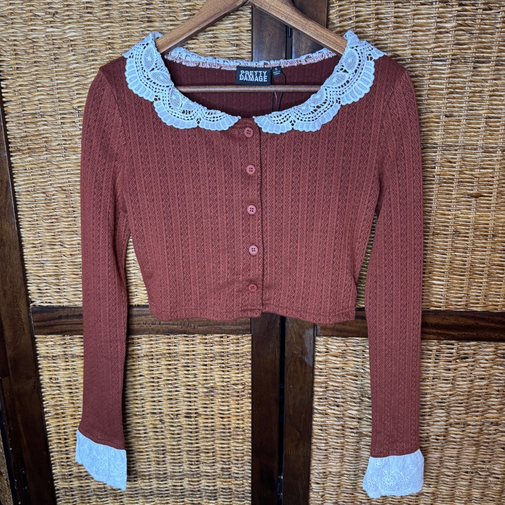 Pretty Damage Hot Topic Rust Lace Collar Cottagecore Small NWT